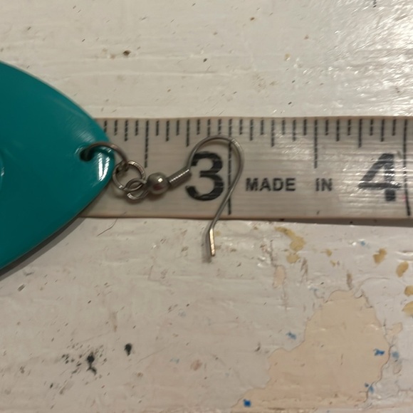 3” turquoise color year drop shaped floral diamond etch pattern dangle earrings - Picture 8 of 10